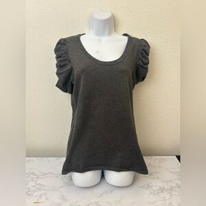 Style & Co Short Sleeve Shirt Women’s PL Petite Gray Puff Ruched Top Tee